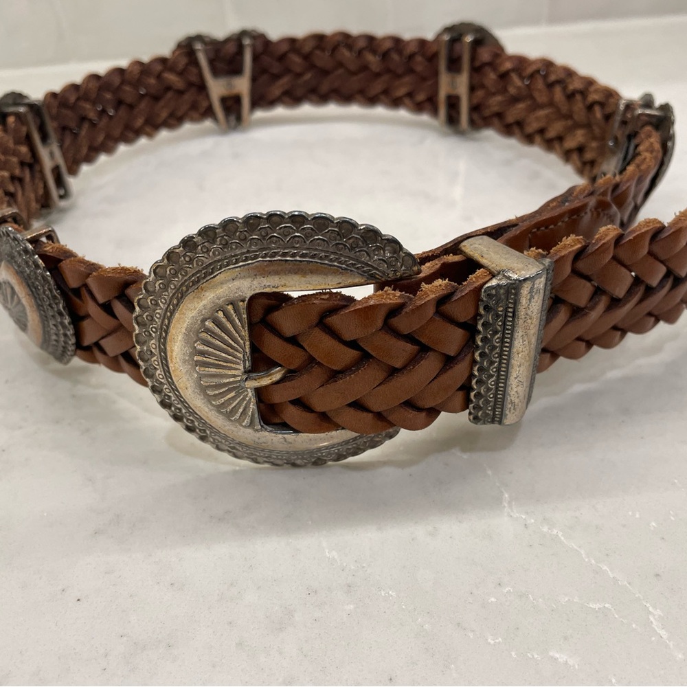 Vintage Brighton Brown Braided Belt with Silver Accents